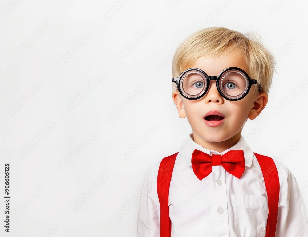 Joyful child with backpack and text Joyful child with backpack and text
