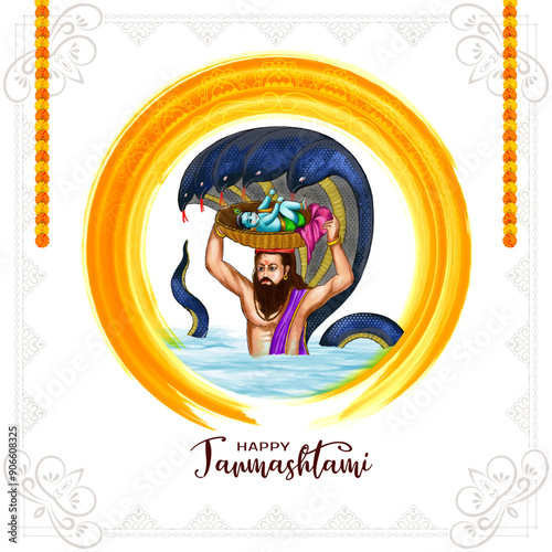 Happy Janmashtami Indian religious festival greeting card
