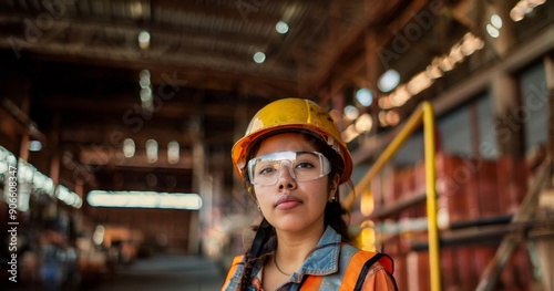 Portrait of a Young Female Engineer in Protective Gear Working on Construction Site.Generated image