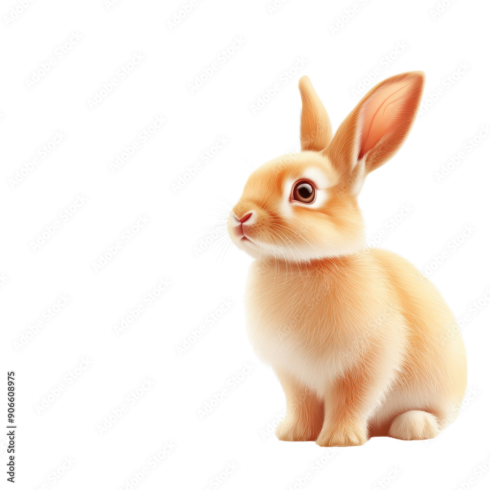 Fototapeta premium A cute little rabbit is sitting on a white background