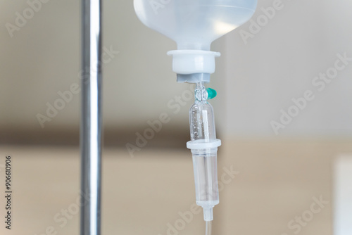 Close up medical intravenous IV drip, Saline bag for hospital patients, saline close up, health, Saline bottle hanging.	