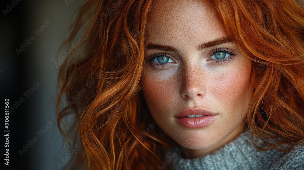 A photorealistic, digitally enhanced image of a young woman with auburn hair. A photorealistic, digitally enhanced image of a young woman with auburn hair.