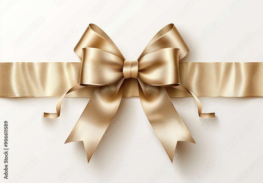 Golden Satin Bow with Ribbon on White Background Golden Satin Bow with Ribbon on White Background