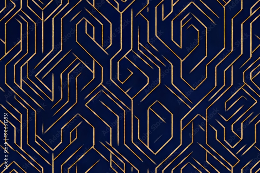 Abstract geometric pattern with golden lines on a dark blue background. Abstract geometric pattern with golden lines on a dark blue background.