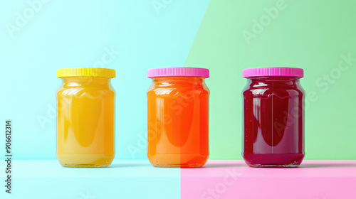 Colorful Jam Jars Set Against a Beautiful Gradient Background