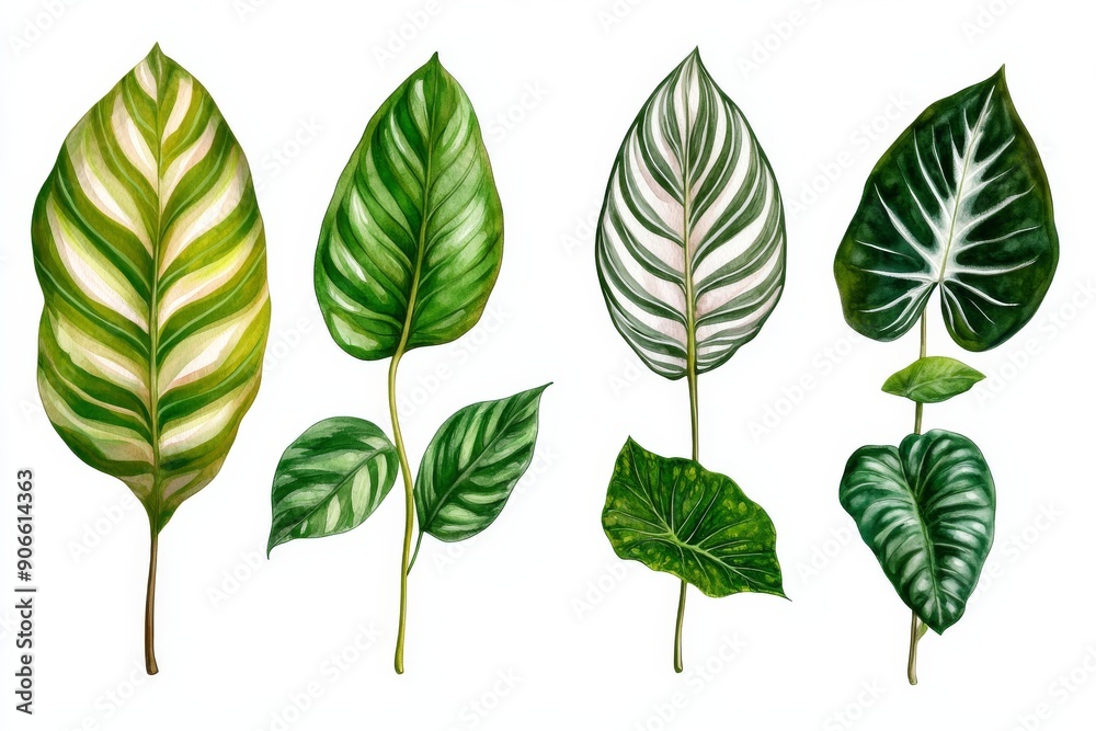 Watercolor illustration of tropical leaves. Watercolor illustration of tropical leaves.