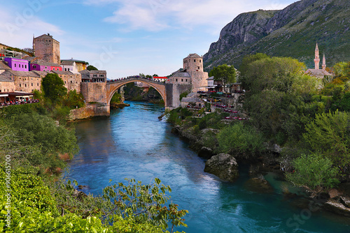 Historical Mostar Bridge known also as Stari Most or Old Bridge in Mostar, Bosnia and Herzegovina