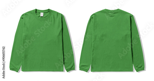 Blank green long sleeve t shirt front and back.