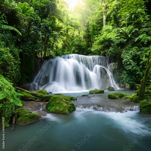 Green forest water fall landscape. 