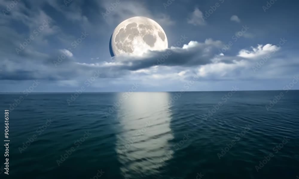 3d view of dramatic natural sky with round moon in the sea 3d view of dramatic natural sky with round moon in the sea