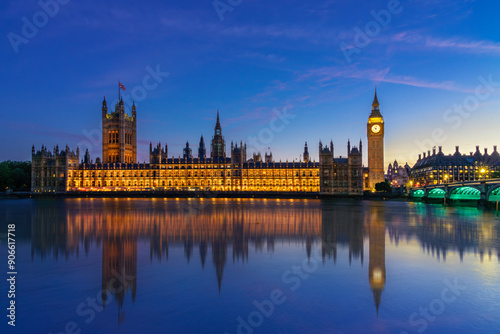 View over the Houses of Parliament and Big Ben at the twilight in London, UK photo