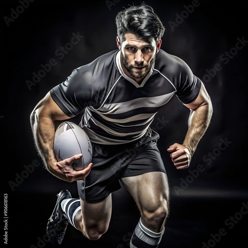 A rugby player, isolated on black