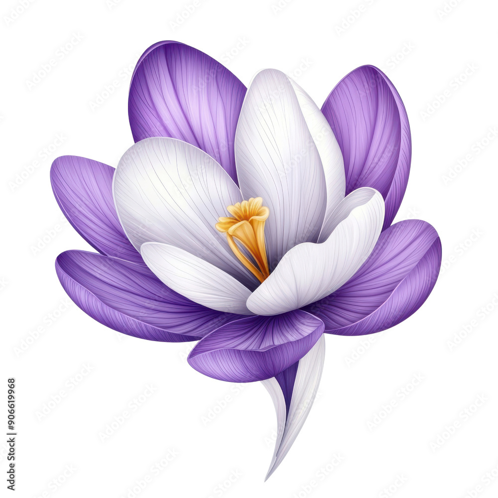 A purple and white flower with a yellow center A purple and white flower with a yellow center