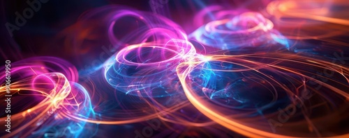 Spooky quantum entanglement, entangled particle pairs, quantum mechanics, subatomic action, uhd, copy space for text,