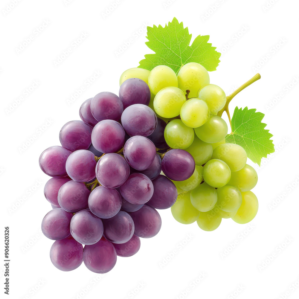 Fototapeta premium Two bunches of grapes, one purple and one green