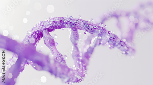 DNA helix on light lilac background. Genetics, ECO promotion. helix gene cell. Gene dna molecule helix spiral on purple backdrop. medical science, genetic biotechnology, chemistry biology. Copy space