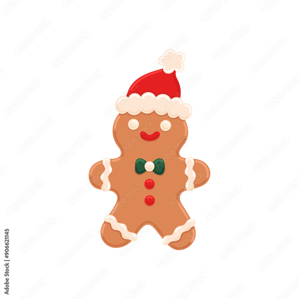 Christmas gingerbread man. Xmas festive traditional cookies with icing. Homemade biscuit. Flat vector illustration isolated on white background Christmas gingerbread man. Xmas festive traditional cookies with icing. Homemade biscuit. Flat vector illustration isolated on white background