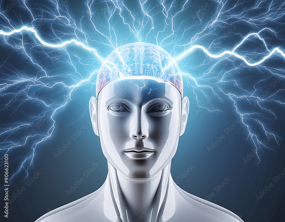 Obraz premium A neural network sparks with electric impulses, symbolizing generative AI