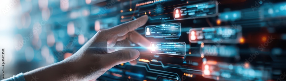Holographic CRM upgrade, digital customer profiles, futuristic management tools, glowing interface Holographic CRM upgrade, digital customer profiles, futuristic management tools, glowing interface