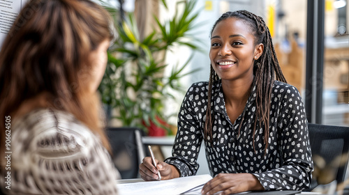 Black woman hiring manager interview with a job candidate 