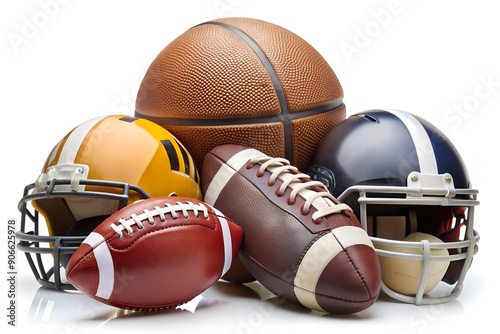 Assorted sports equipment isolated on white background