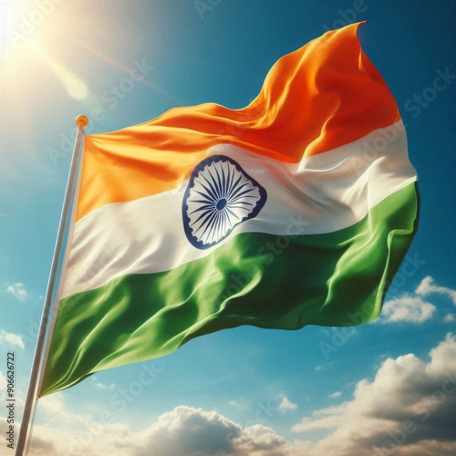 India Flag Close Up with Waving Texture photo