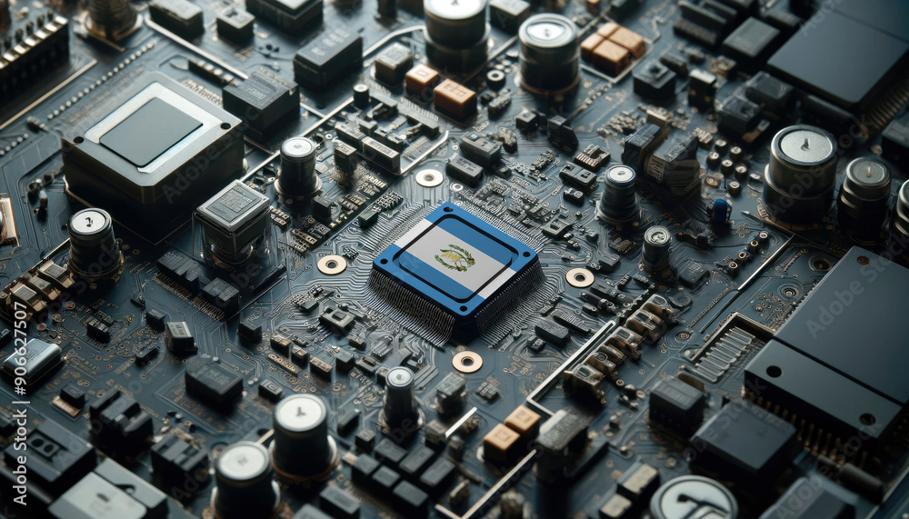A high-tech circuit board showcasing a microchip with the Guatemala flag, emphasizing Guatemala role in pioneering advanced electronics and microtechnology innovations A high-tech circuit board showcasing a microchip with the Guatemala flag, emphasizing Guatemala role in pioneering advanced electronics and microtechnology innovations