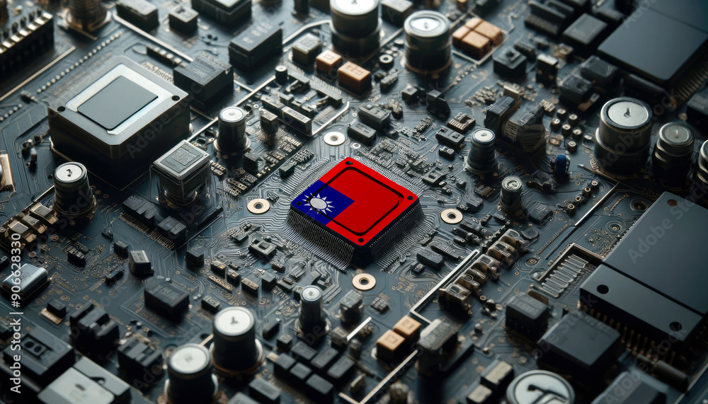 A high-tech circuit board showcasing a microchip with the Taiwan flag, emphasizing Taiwan role in pioneering advanced electronics and microtechnology innovations A high-tech circuit board showcasing a microchip with the Taiwan flag, emphasizing Taiwan role in pioneering advanced electronics and microtechnology innovations