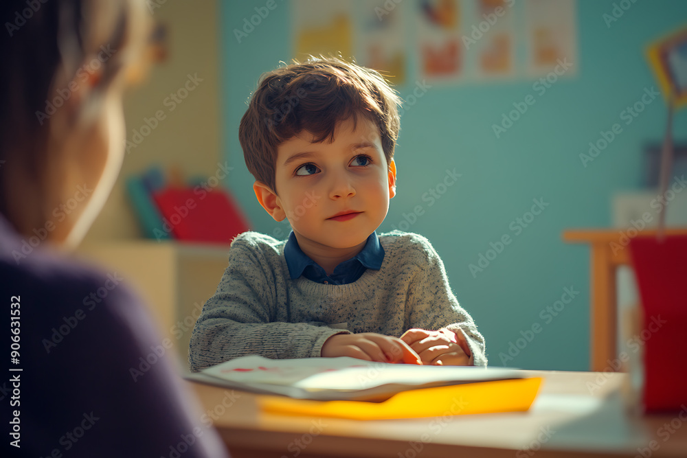 An illustration depicting a child at an appointment with a speech therapist, focusing on learning to pronounce letters correctly. An illustration depicting a child at an appointment with a speech therapist, focusing on learning to pronounce letters correctly.