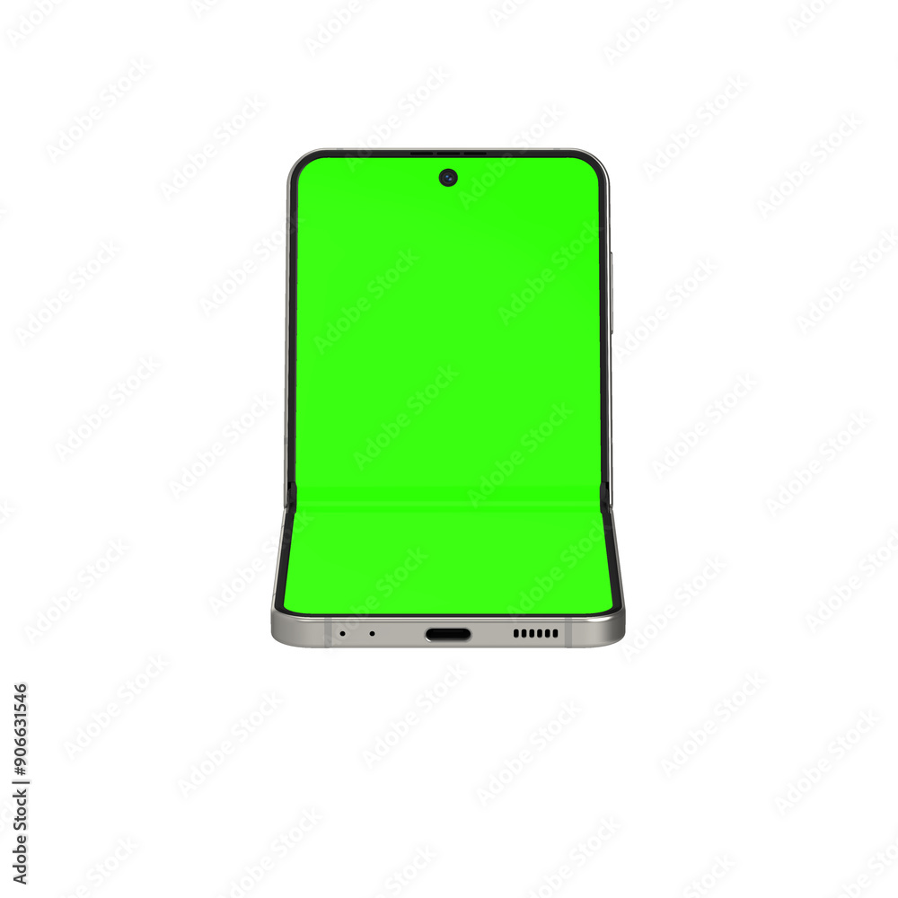 Foldable smartphone greenscreen leaned 45 degree Foldable smartphone greenscreen leaned 45 degree