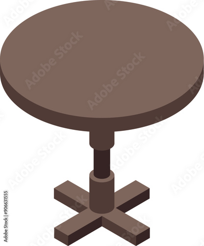 Round wooden table standing on one leg on white background isometric view