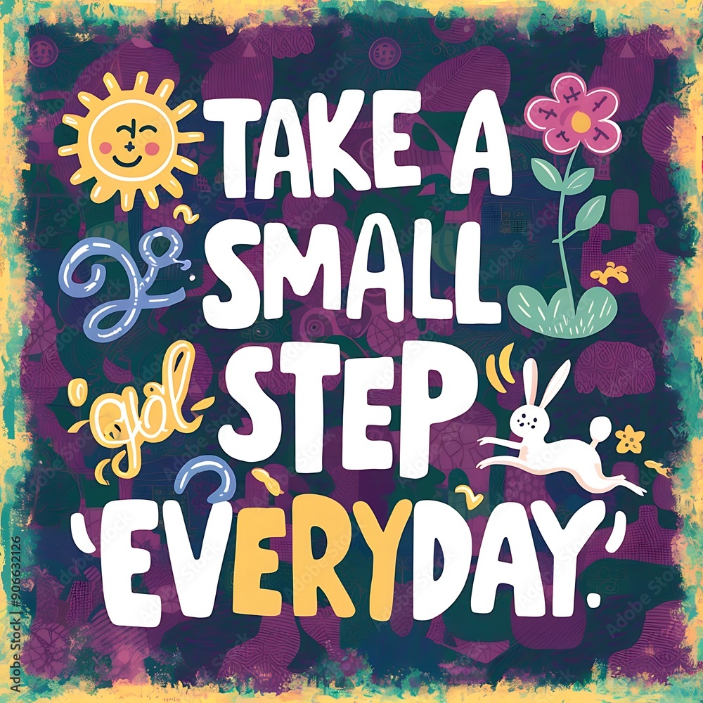 Obraz premium Take a Small Step Everyday colorful background and text (T-shirt Design Motivational Quote, Illustration ,Typography)