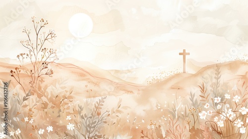 Jesus dying on the cross. Crucifixion and death of Jesus. Digital watercolour painting. Easter