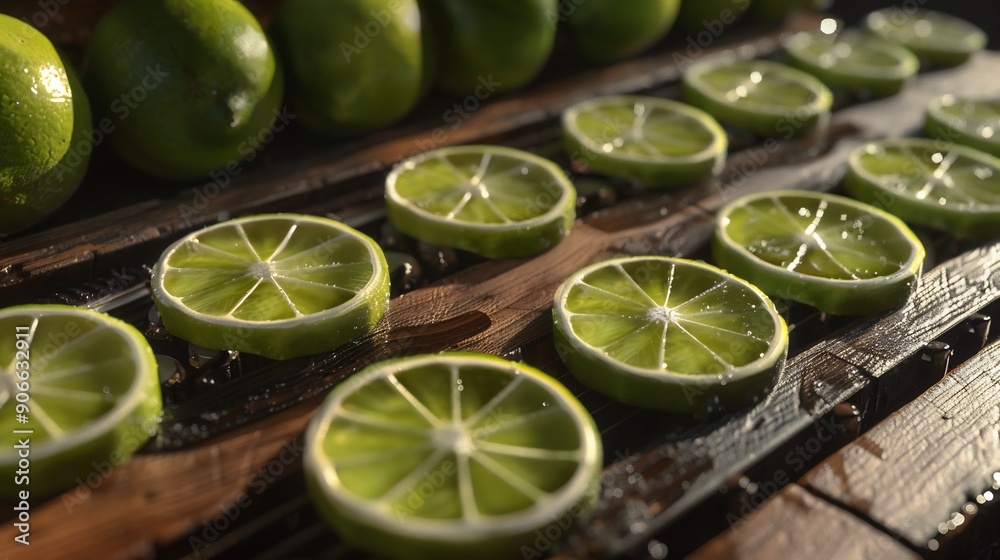 Close-Up of Sliced Limes on Wooden Plank Close-Up of Sliced Limes on Wooden Plank