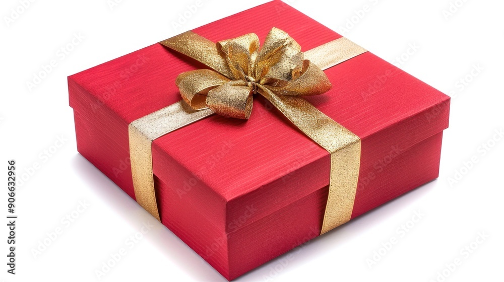 Red Gift Box with Golden Ribbon and Bow Red Gift Box with Golden Ribbon and Bow