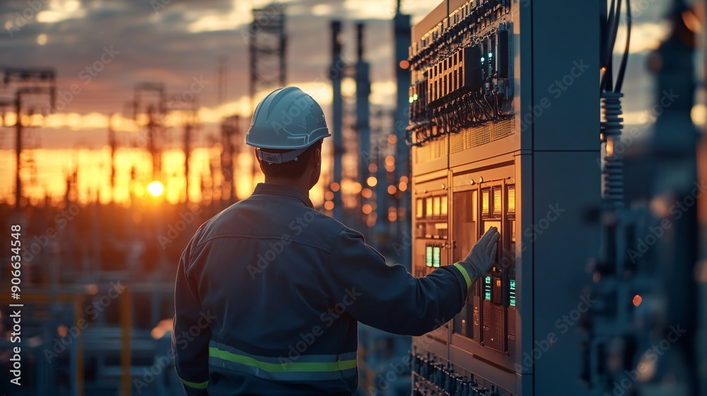 Engineer conducting maintenance checks on inverters and wiring connections in a large-scale solar installation.
Engineer conducting maintenance checks on inverters and wiring connections in a large-scale solar installation.