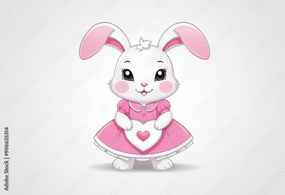 Flat Design White Rabbit Maid Character Holding Heart Pillow Graphic Flat Design White Rabbit Maid Character Holding Heart Pillow Graphic