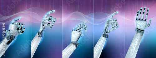 Digital infographics on the theme of 3D robot hands