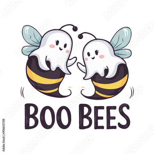 Adorable Ghost-Bee Hybrid Characters with "Boo Bees" Fun Illustration