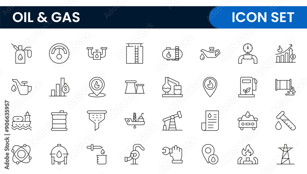 Set of Oil Gas Industry Line Icons. Contains such Icons as Gas Station, Oil Factories, Transportation, and more. line icon set. Set of Oil Gas Industry Line Icons. Contains such Icons as Gas Station, Oil Factories, Transportation, and more. line icon set.