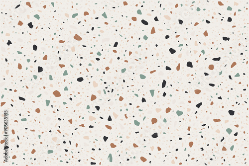 A seamless pattern of Terrazzo flooring composed of pieces of granite, quartz, glass and stone. The texture of a marble floor. Beige classic paving design. Vector wall background. Retro Venetian stone