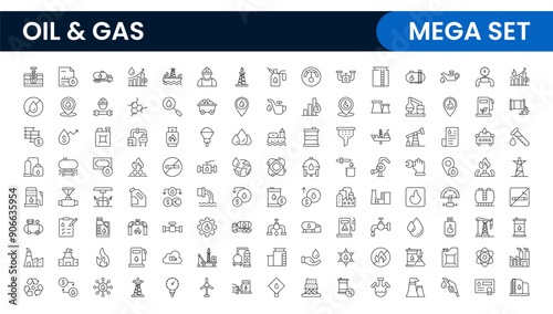 Set of Oil Gas Industry Line Icons. Contains such Icons as Gas Station, Oil Factories, Transportation, and more. line icon set.