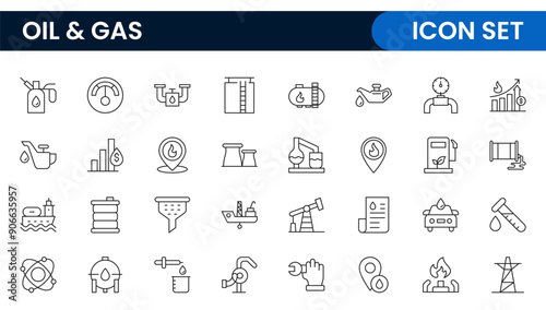 Set of Oil Gas Industry Line Icons. Contains such Icons as Gas Station, Oil Factories, Transportation, and more. line icon set.