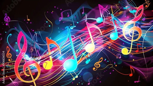 A colorful abstract background with musical notes.