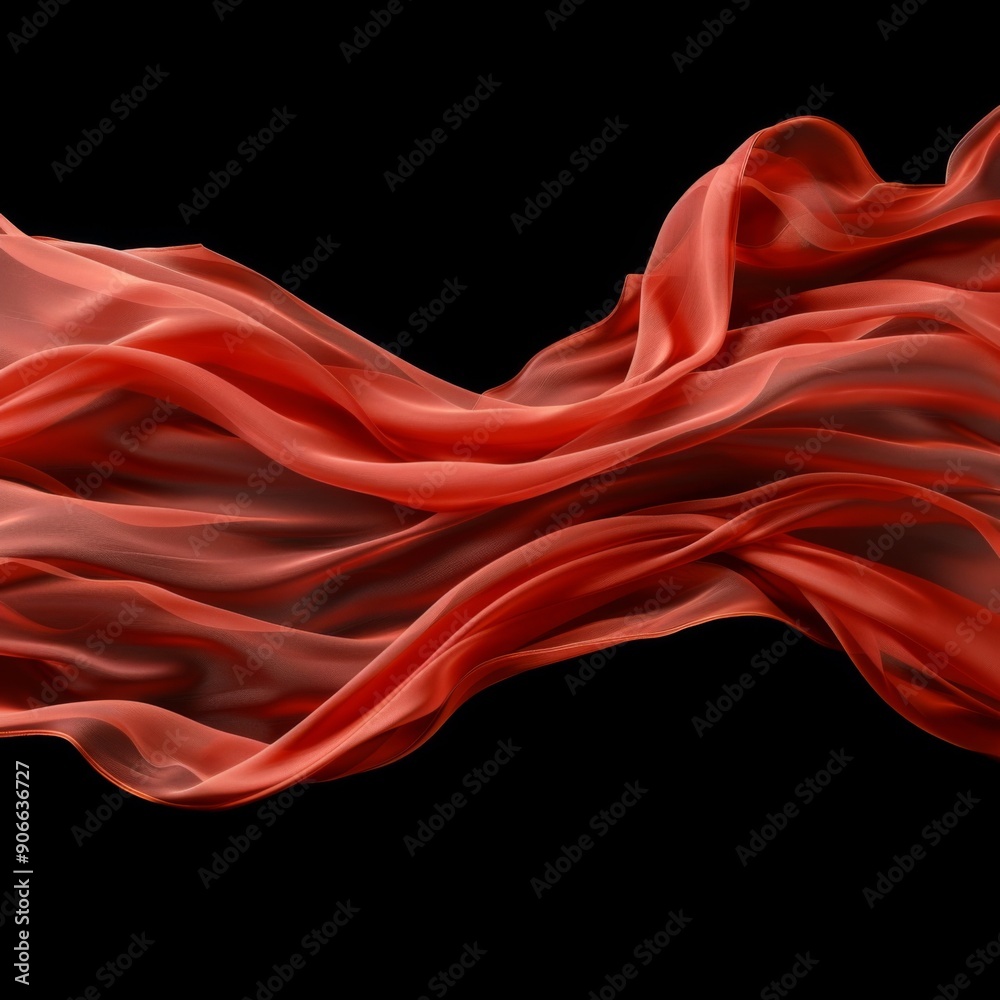 Obraz premium Ethereal Red Silk Drapes Gracefully Flowing on a Black Background, a Conceptual Image of Motion and Elegance