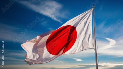 Japan Flag Close Up with Waving Texture