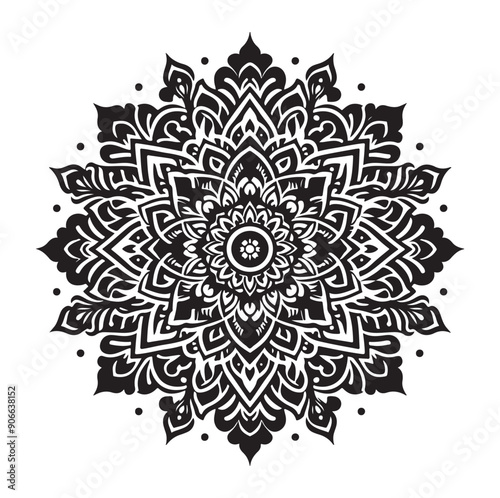 Mandala with floral ornament pattern, mandala silhouette vector isolated on white background