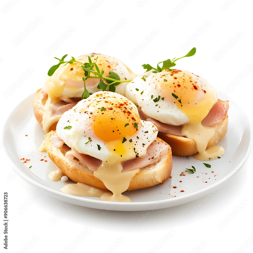 Breakfast with egg Benedict isolated on white background Breakfast with egg Benedict isolated on white background