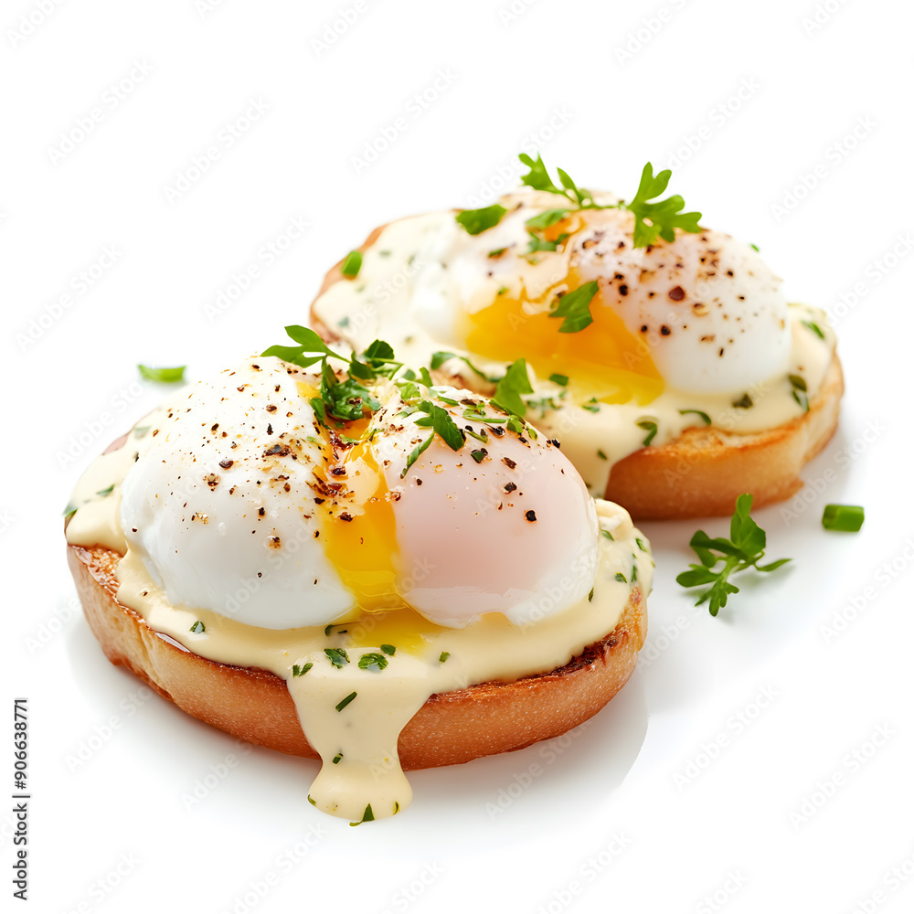 Breakfast with egg Benedict isolated on white background Breakfast with egg Benedict isolated on white background