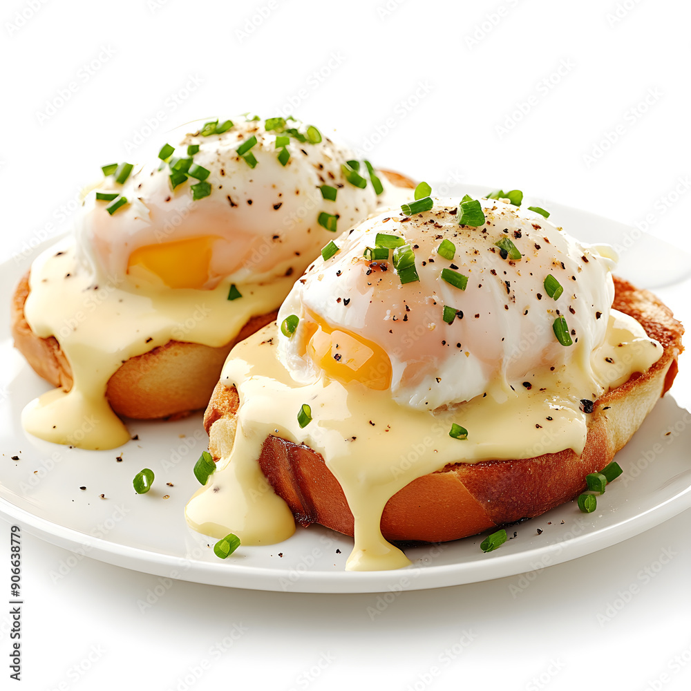 Breakfast with egg Benedict isolated on white background Breakfast with egg Benedict isolated on white background